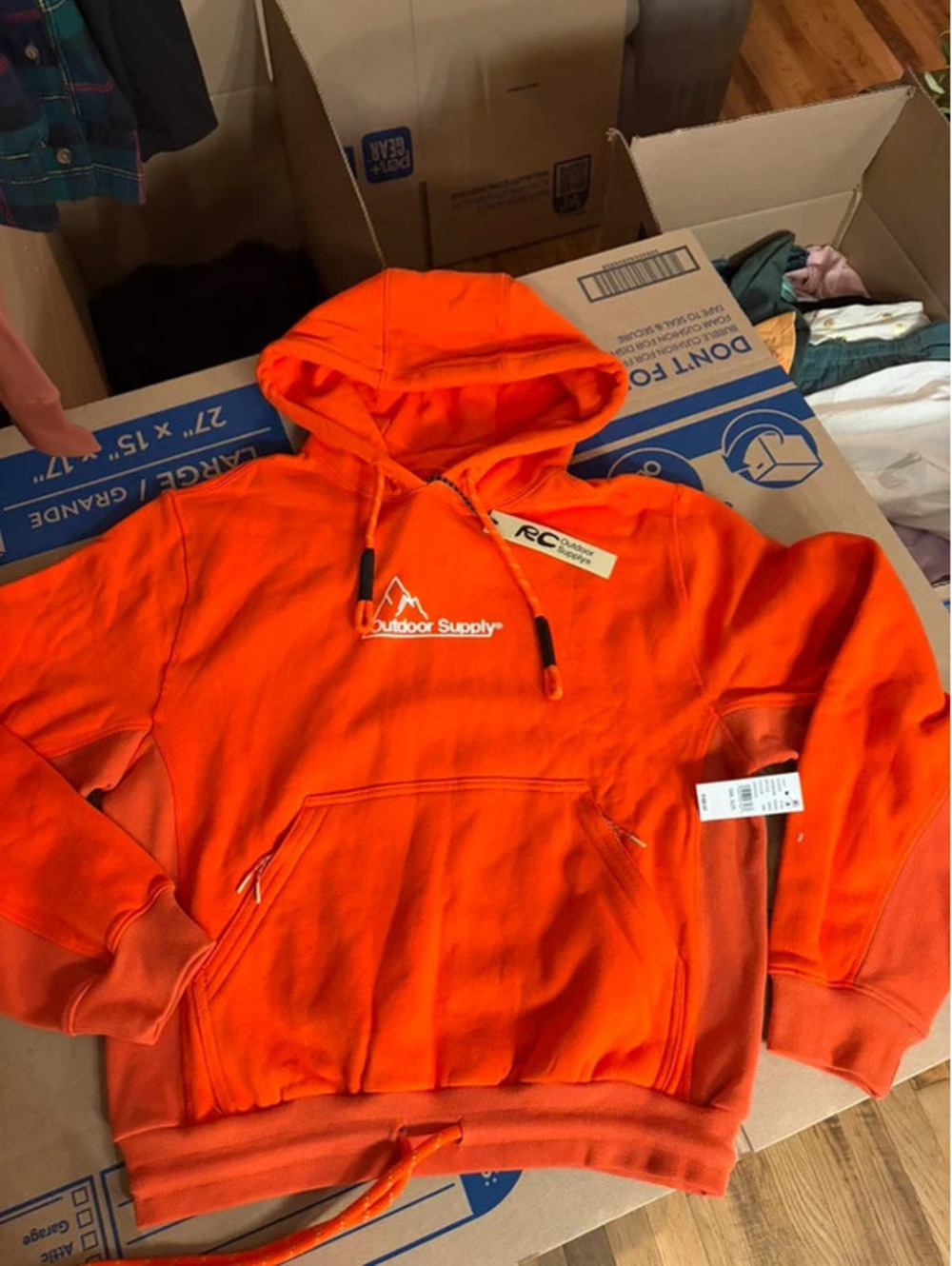 Outdoor Supply Orange Hoodie with Front Zipper Pocket, Size Small